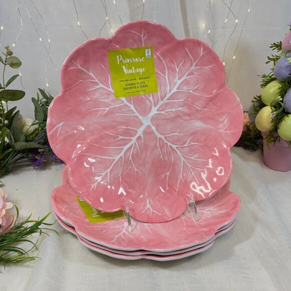 Other - Primrose Vintage Melamine Dinner Plates Pink Cabbage Leaf 11” set of 4 New
